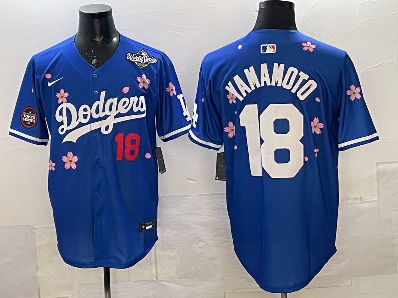 Men Los Angeles Dodgers #18 Yamamoto Blue Sakura Edition 2026 Nike MLB Jersey 002->los angeles dodgers->MLB Jersey